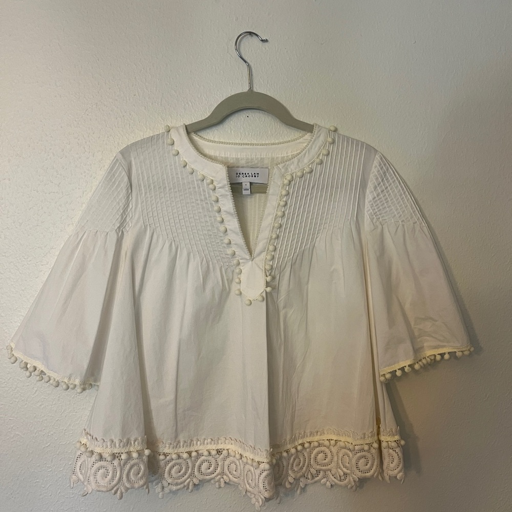 Derek Lam Cream Smocked Bell Sleeve Blouse